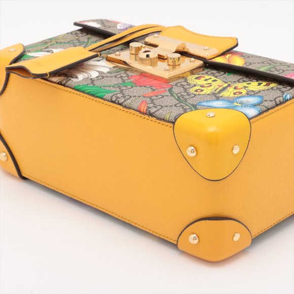 Gucci Bamboo GG flora PVC & leather 2way handbag Yellow 603221 - Picture 3 of 11